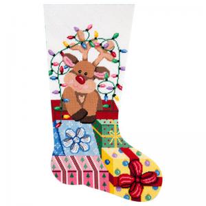 Gift Wrapped Reindeer Stocking 6206