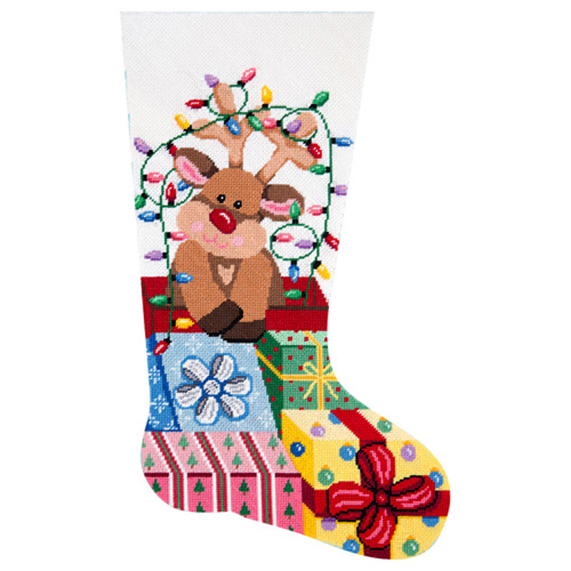 Gift Wrapped Reindeer Stocking 6206
