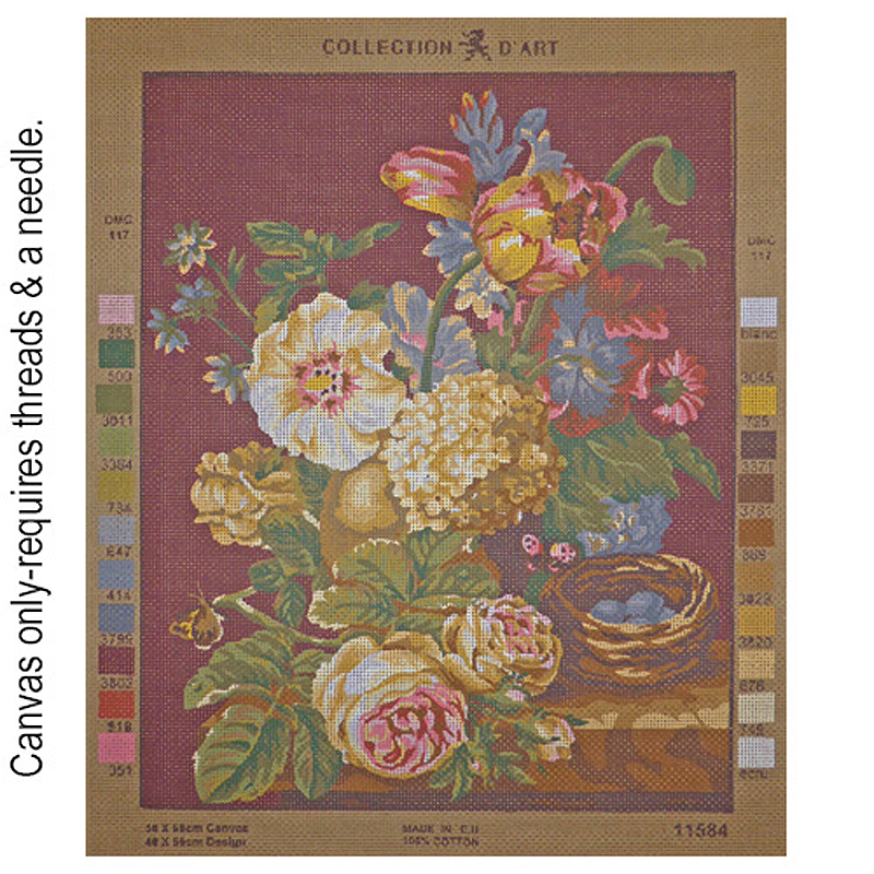 Birdsnest and Vase of Flowers 11.584